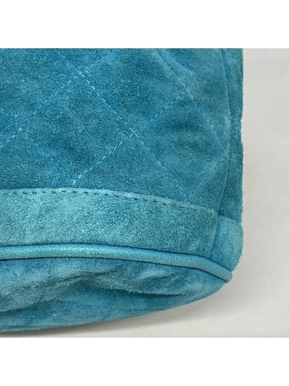 Chanel Shoulder Bag Quilted Suede Turquoise Blue Gold